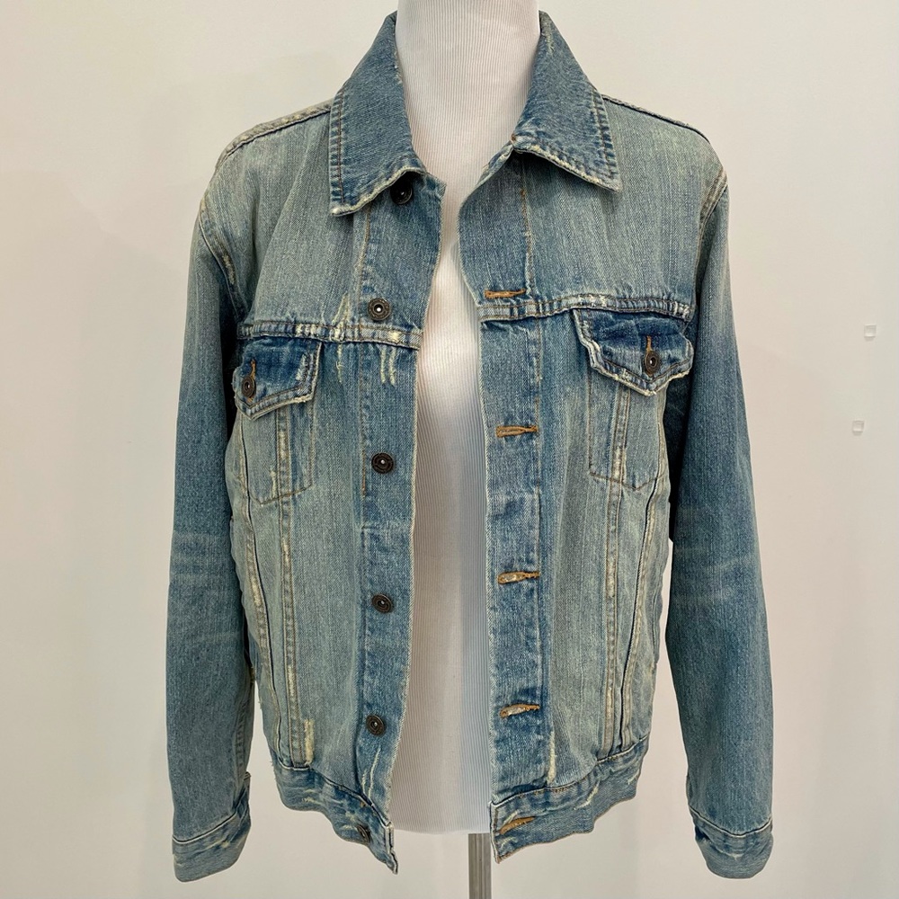 Vintage Style Distressed Denim Jacket - Size S